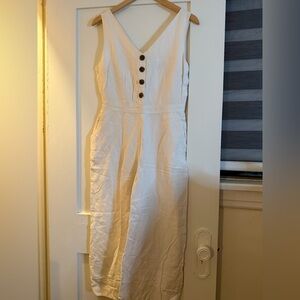 LOFT Cream Button-Front Midi Dress